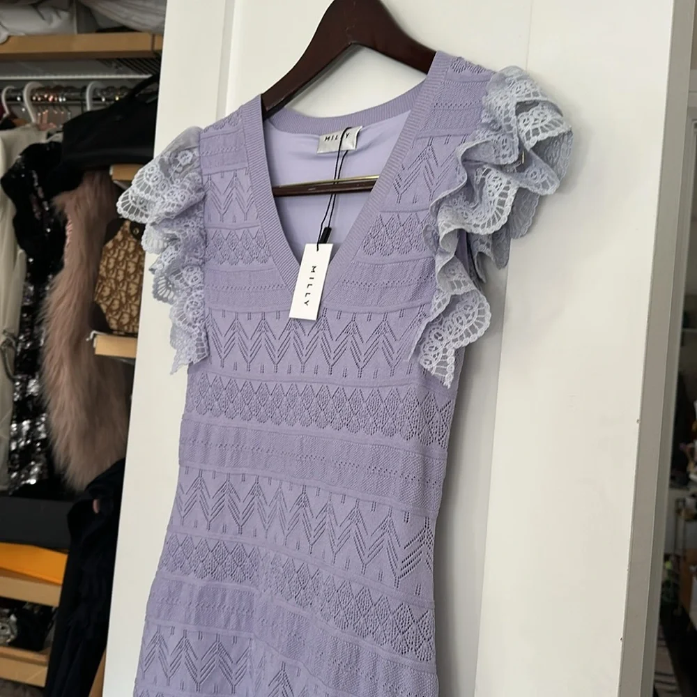 Milly Lace Flutter Sleeve Knit Midi Dress - Picture 3 of 7